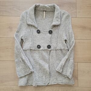 Free People Small Grey Peplum Wool Button Sweater Cardigan. Heritage Woods